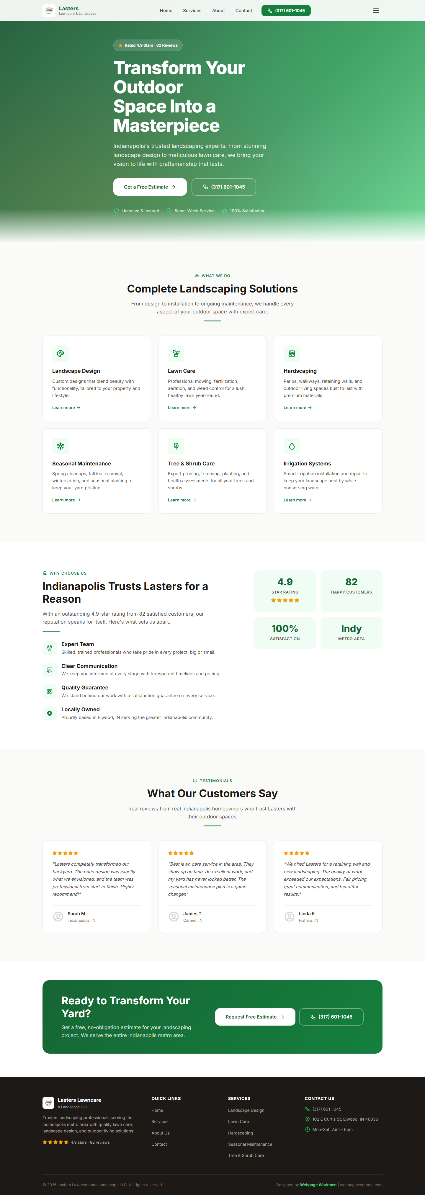 Lasters Lawncare new desktop website built by Webpage Workmen
